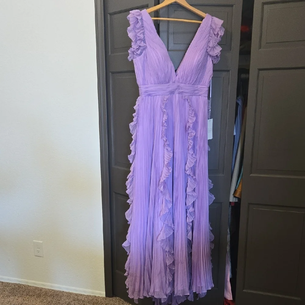 NWT Mac Duggal Lavender Ruffle Maxi Dress - Picture 3 of 15